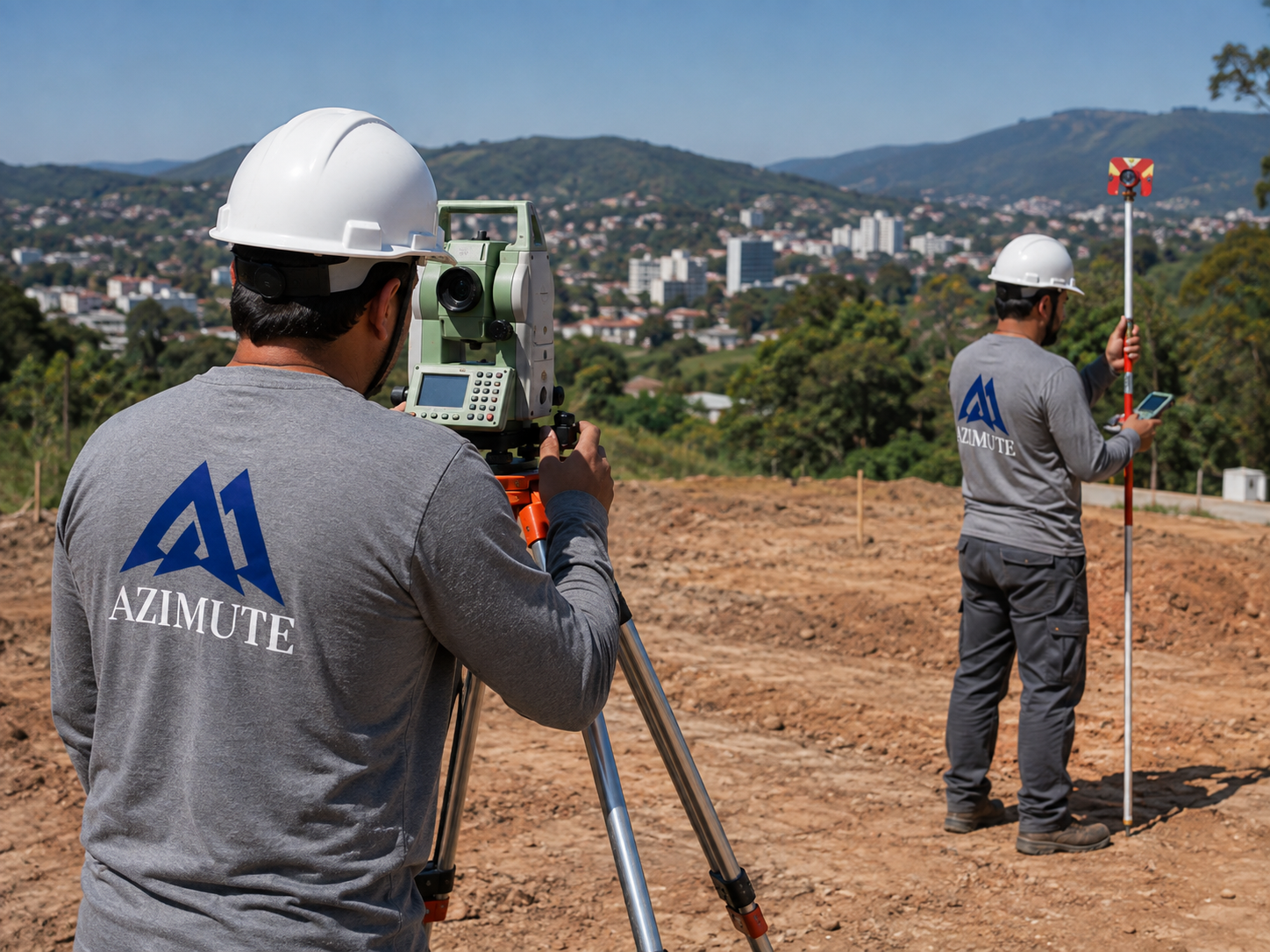 Equipe de topografia da Azimute com estação total